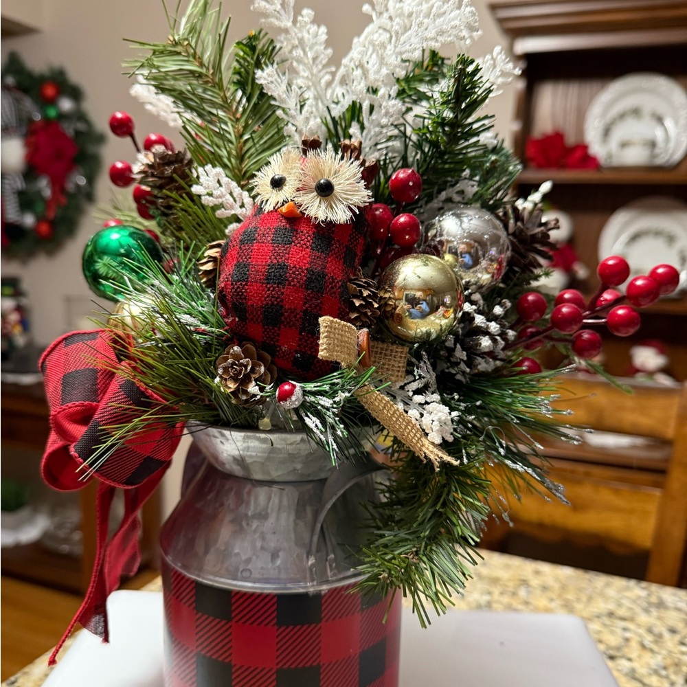 Plaid Holiday Arrangement with Red and Green Accents